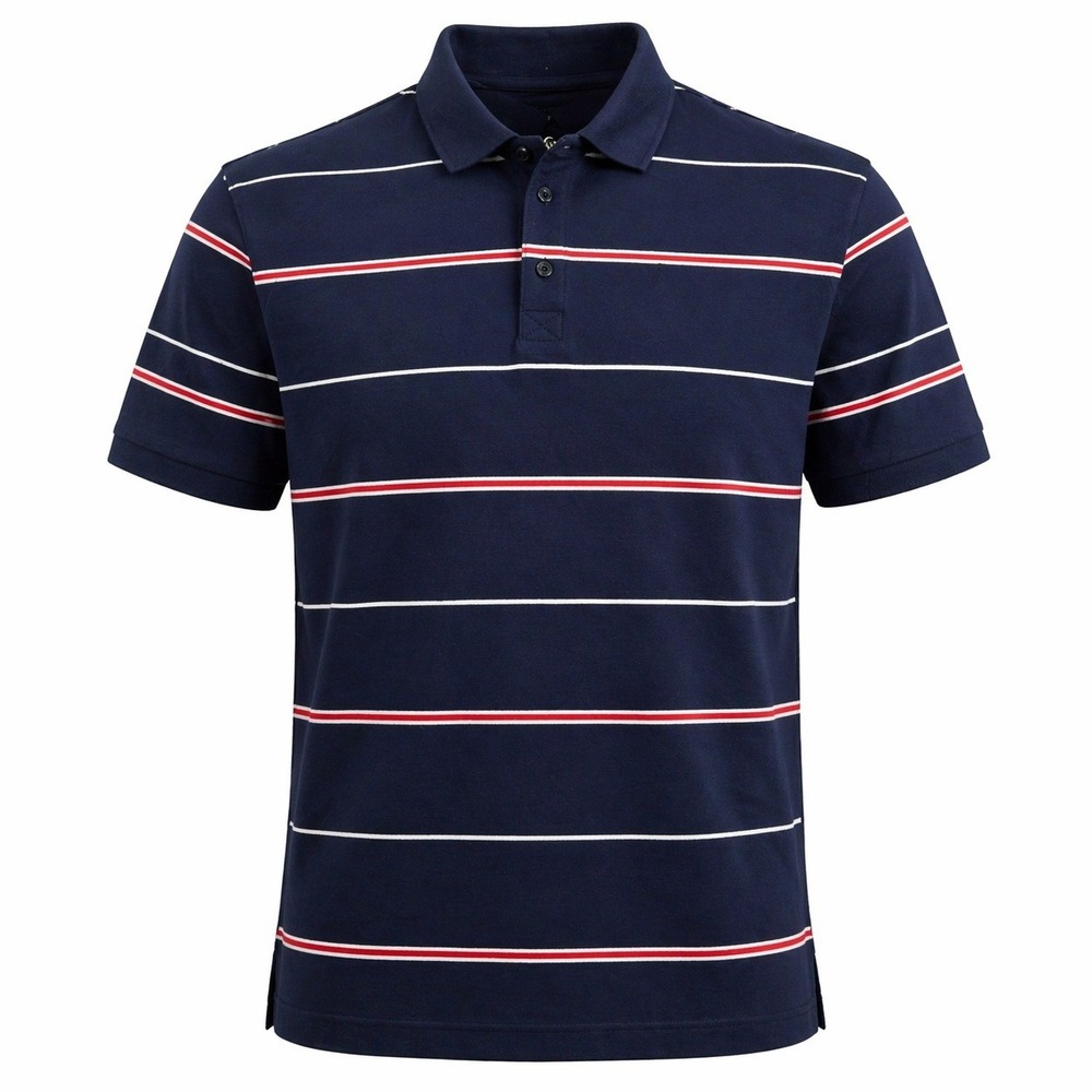 Nautica Mens Size Large Supima Cotton Striped Polo Shirt Navy Blue Red White